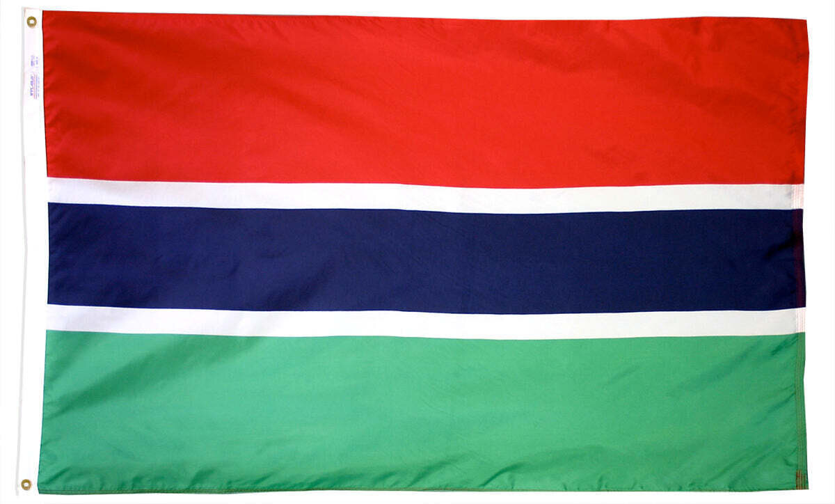 Gambia Flag 4x6 ft. Nylon SolarGuard Nyl-Glo 100% Made in USA to Official United Nations Design Specifications.