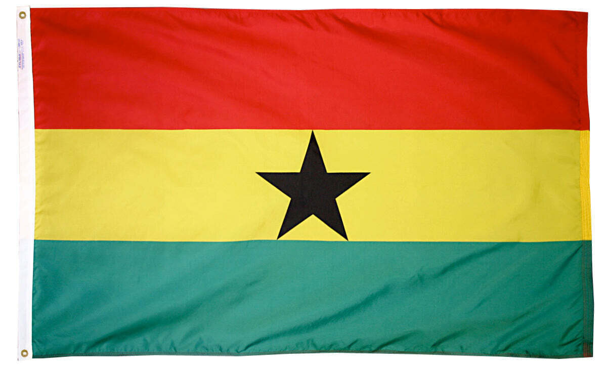 Ghana Flag 5x8 ft. Nylon SolarGuard Nyl-Glo 100% Made in USA to Official United Nations Design Specifications.