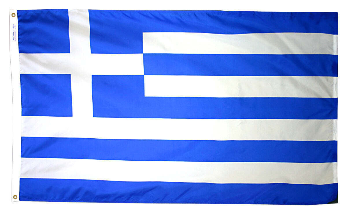 Greece Flag 3x5 ft. Nylon SolarGuard Nyl-Glo 100% Made in USA to Official United Nations Design Specifications.