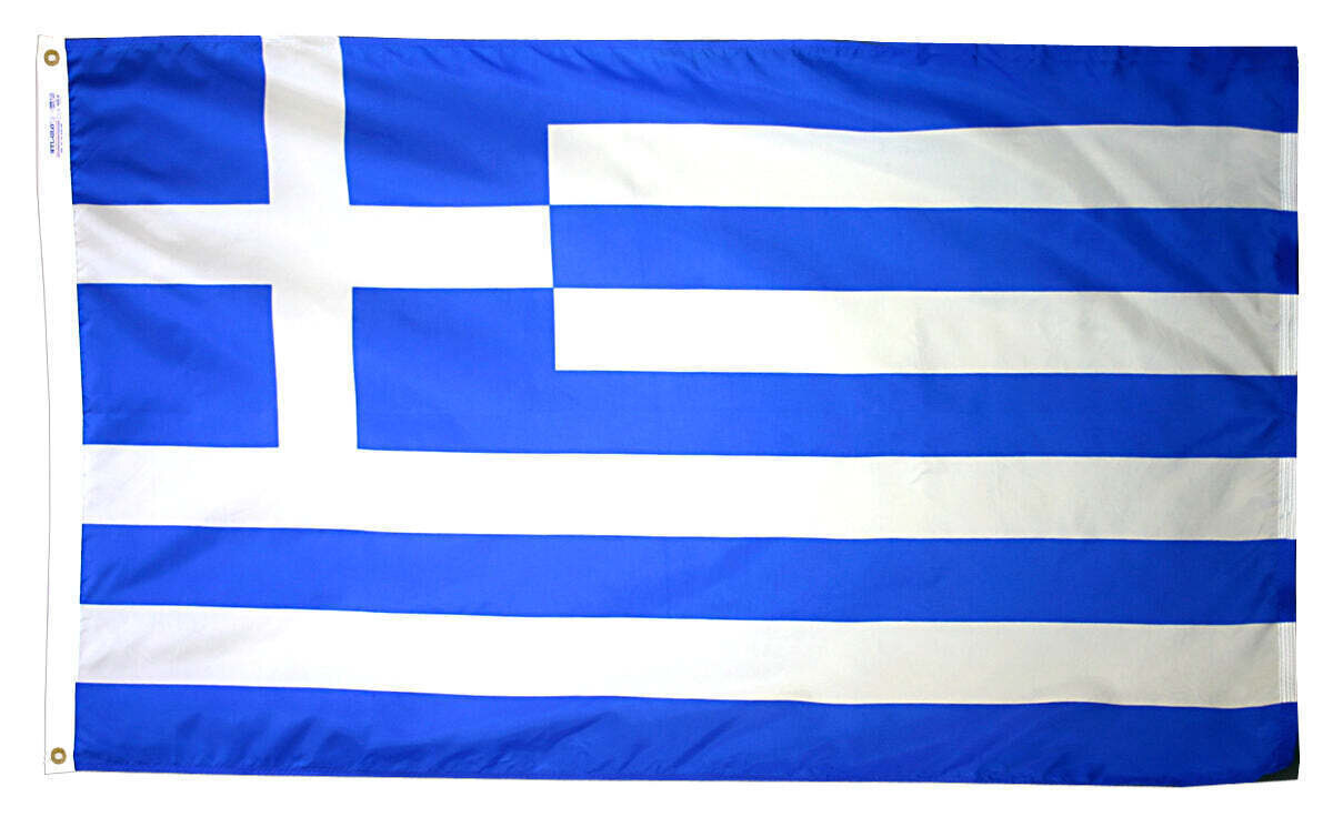 Greece Flag 5x8 ft. Nylon SolarGuard Nyl-Glo 100% Made in USA to Official United Nations Design Specifications.