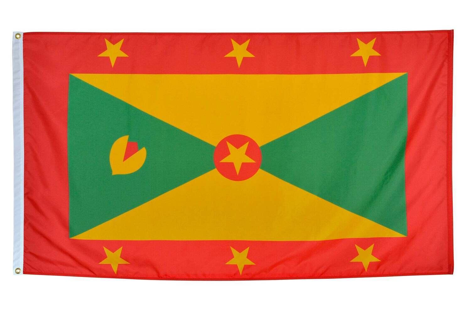 Grenada Flag 4x6 ft. Nylon SolarGuard Nyl-Glo 100% Made in USA to Official United Nations Design Specifications.