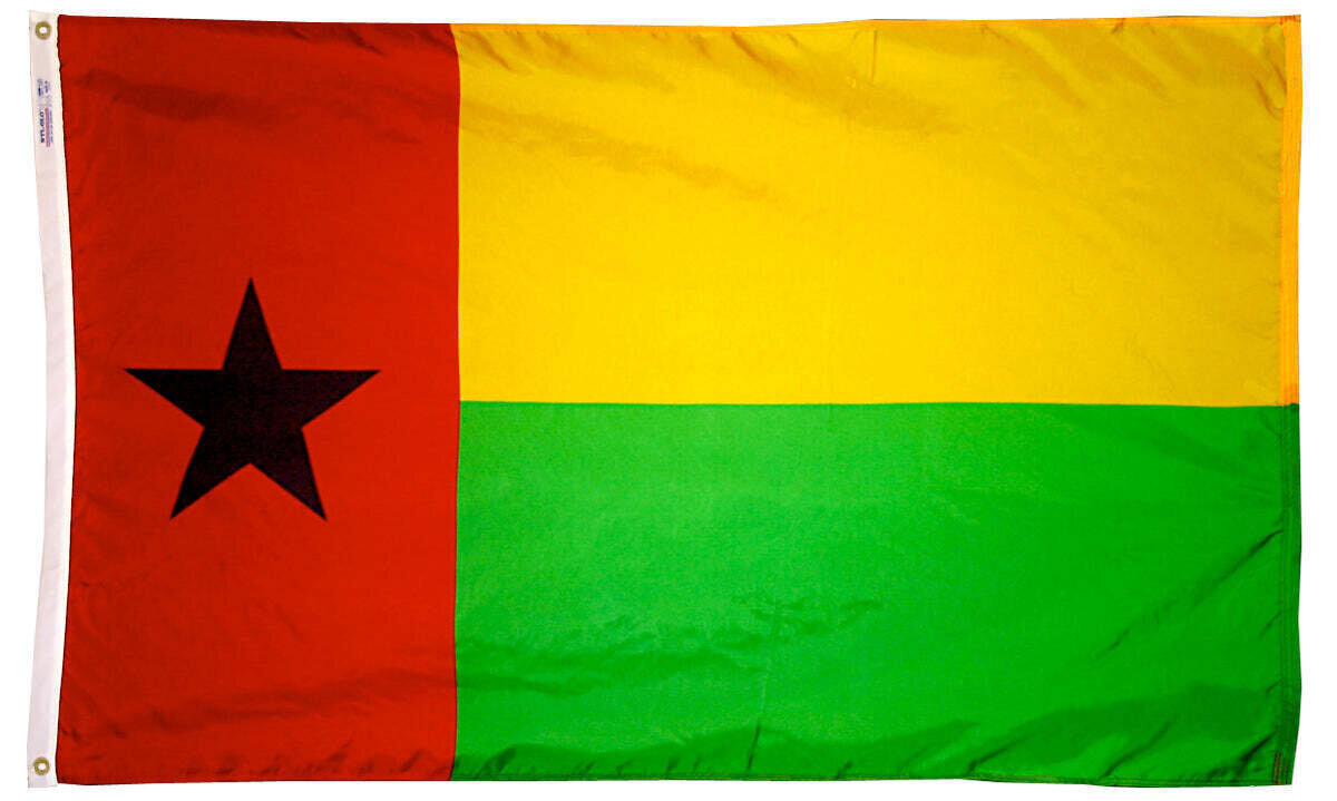 Guinea-Bissau Flag 3x5 ft. Nylon SolarGuard Nyl-Glo 100% Made in USA to Official United Nations Design Specifications.