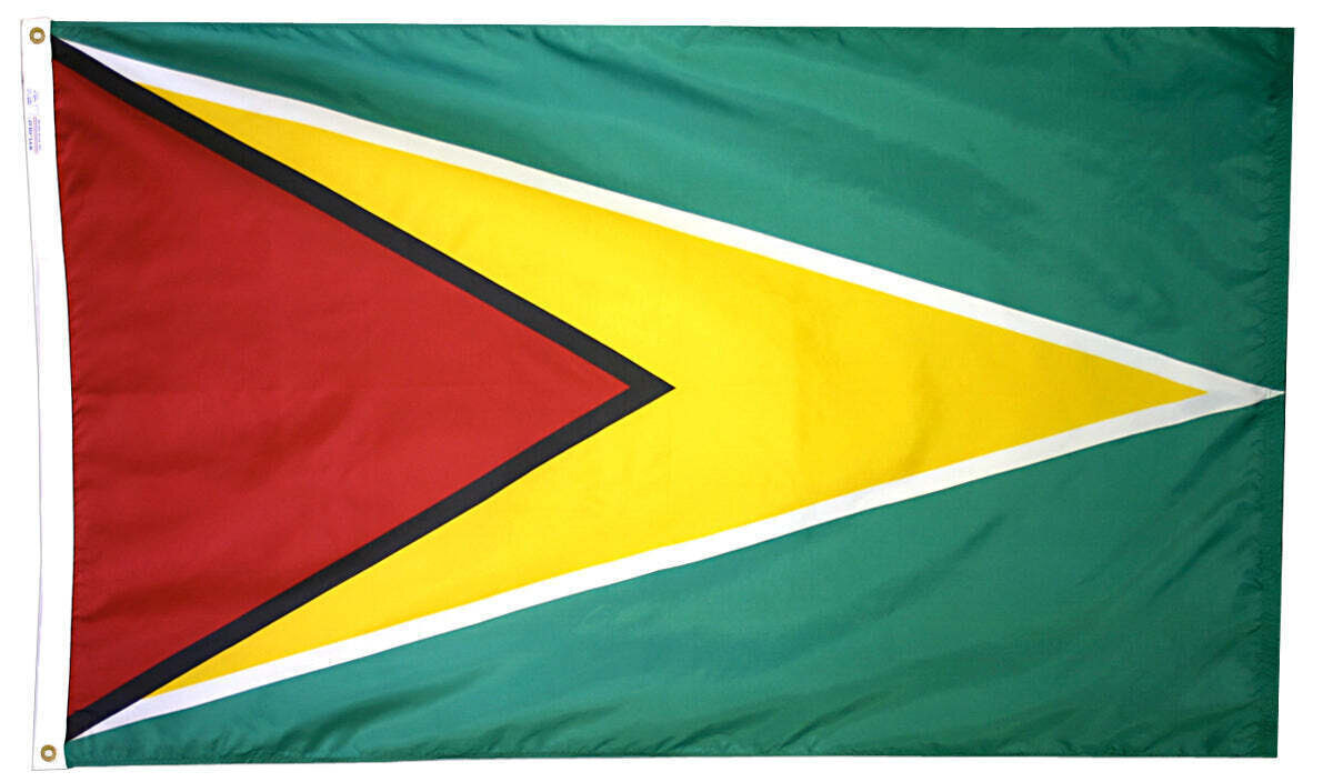 Guyana Flag 2x3 ft. Nylon SolarGuard Nyl-Glo 100% Made in USA to Official United Nations Design Specifications.