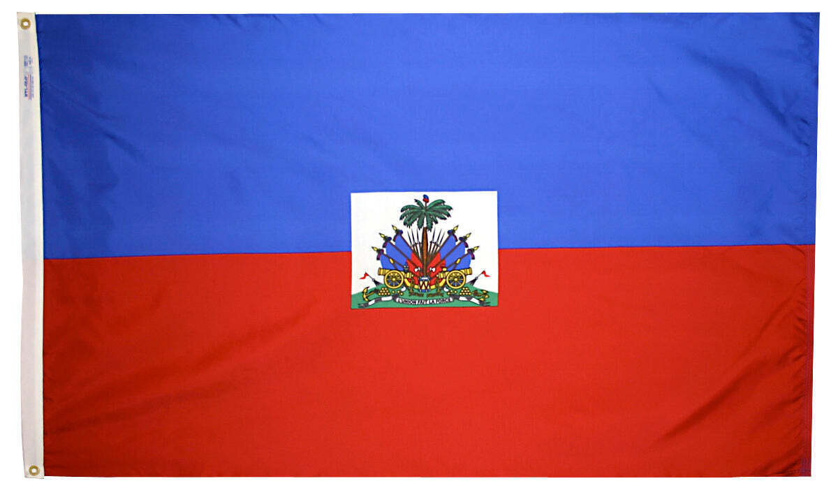 Haiti Flag 5x8 ft. Nylon SolarGuard Nyl-Glo 100% Made in USA to Official United Nations Design Specifications.