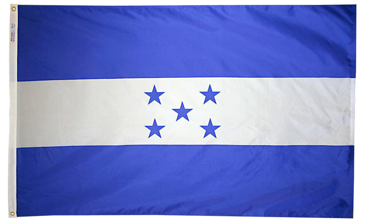 Honduras Flag 4x6 ft. Nylon SolarGuard Nyl-Glo 100% Made in USA to Official United Nations Design Specifications.