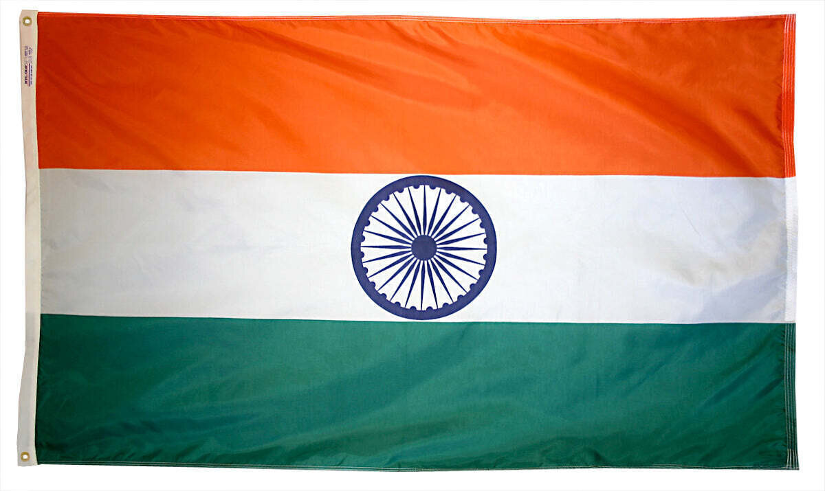 India Flag 2x3 ft. Nylon SolarGuard Nyl-Glo 100% Made in USA to Official United Nations Design Specifications.
