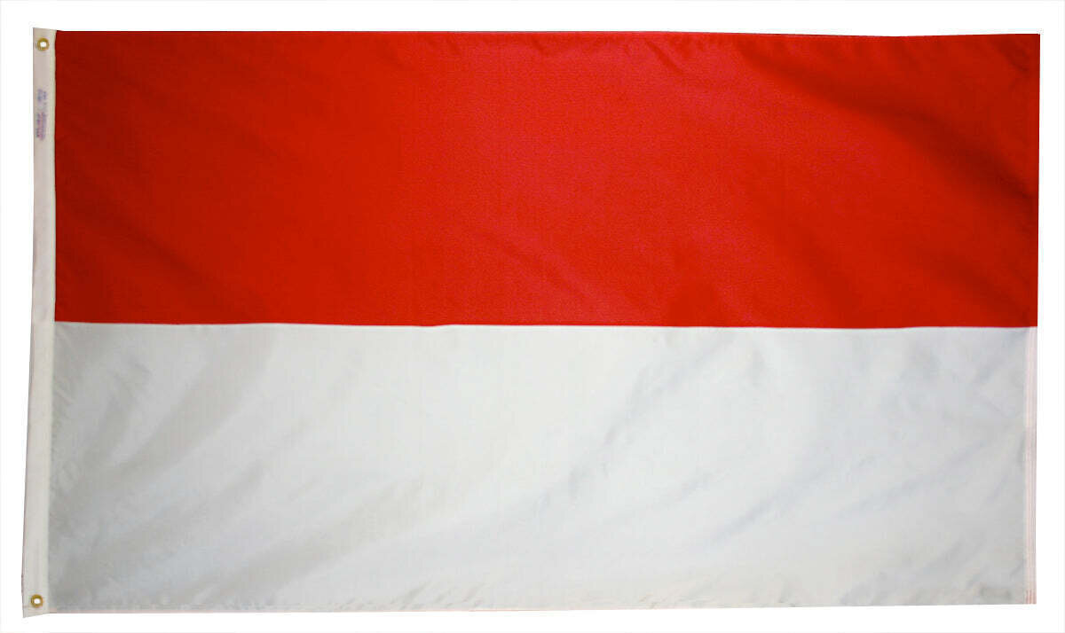 Indonesia Flag 2x3 ft. Nylon SolarGuard Nyl-Glo 100% Made in USA to Official United Nations Design Specifications.