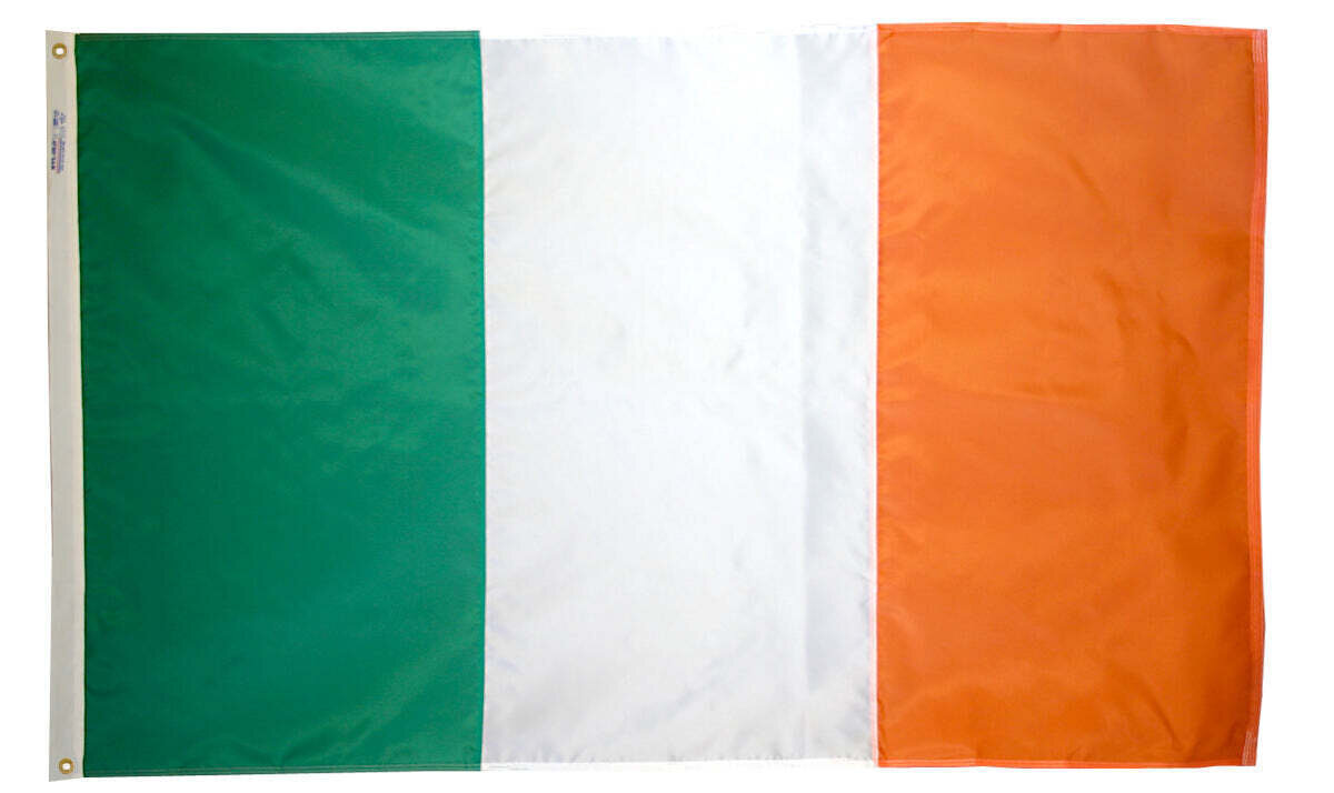 Ireland Flag 2x3 ft. Nylon SolarGuard Nyl-Glo 100% Made in USA to Official United Nations Design Specifications.