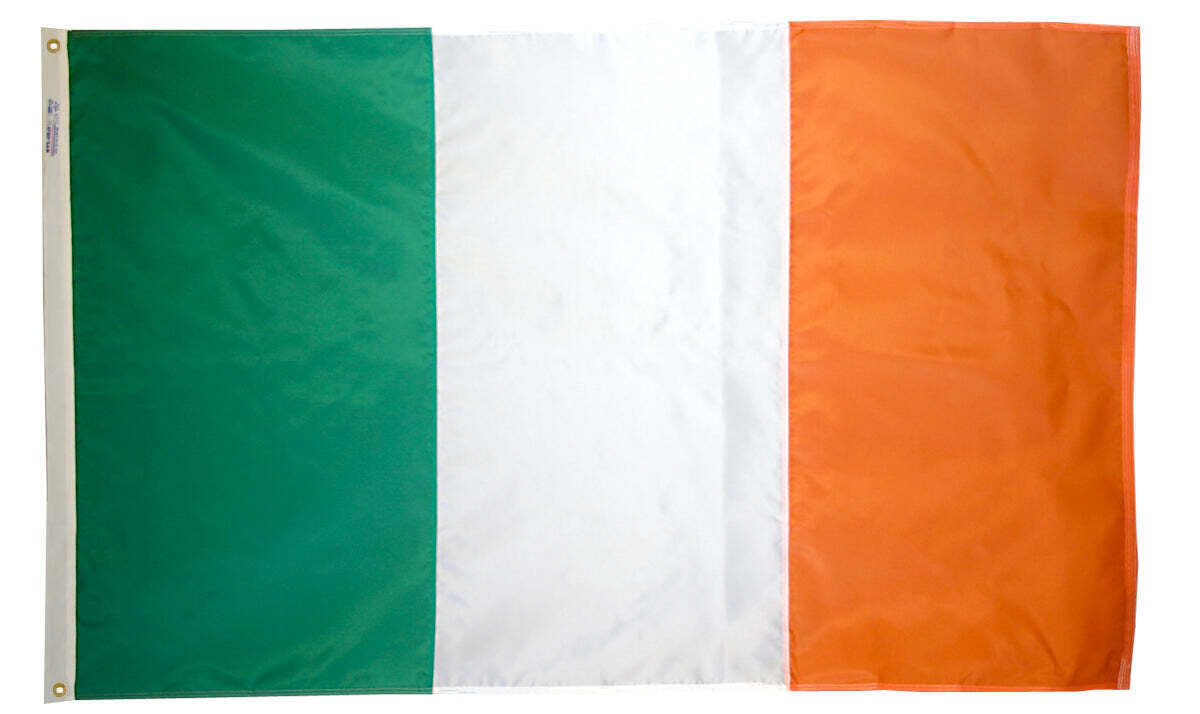 Ireland Flag 4x6 ft. Nylon SolarGuard Nyl-Glo 100% Made in USA to Official United Nations Design Specifications.