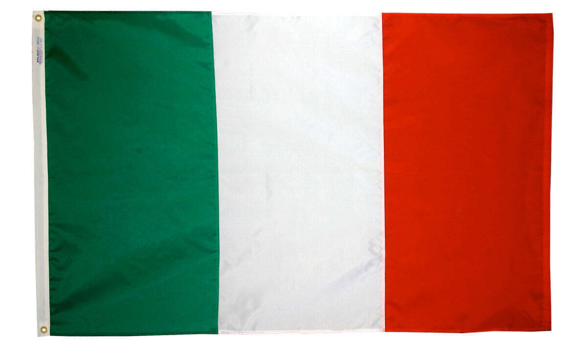 Italy Flag 3x5 ft. Nylon SolarGuard Nyl-Glo 100% Made in USA to Official United Nations Design Specifications.