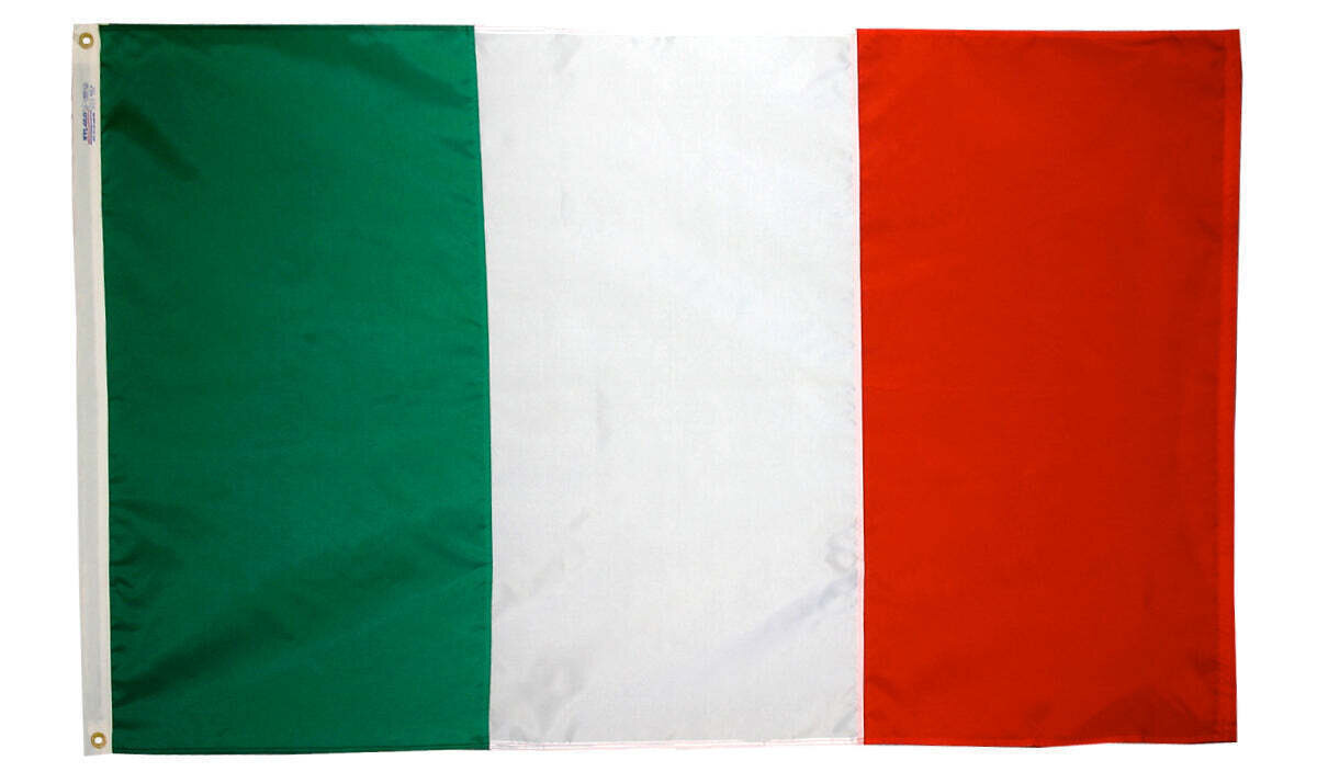 Italy Flag 4x6 ft. Nylon SolarGuard Nyl-Glo 100% Made in USA to Official United Nations Design Specifications.