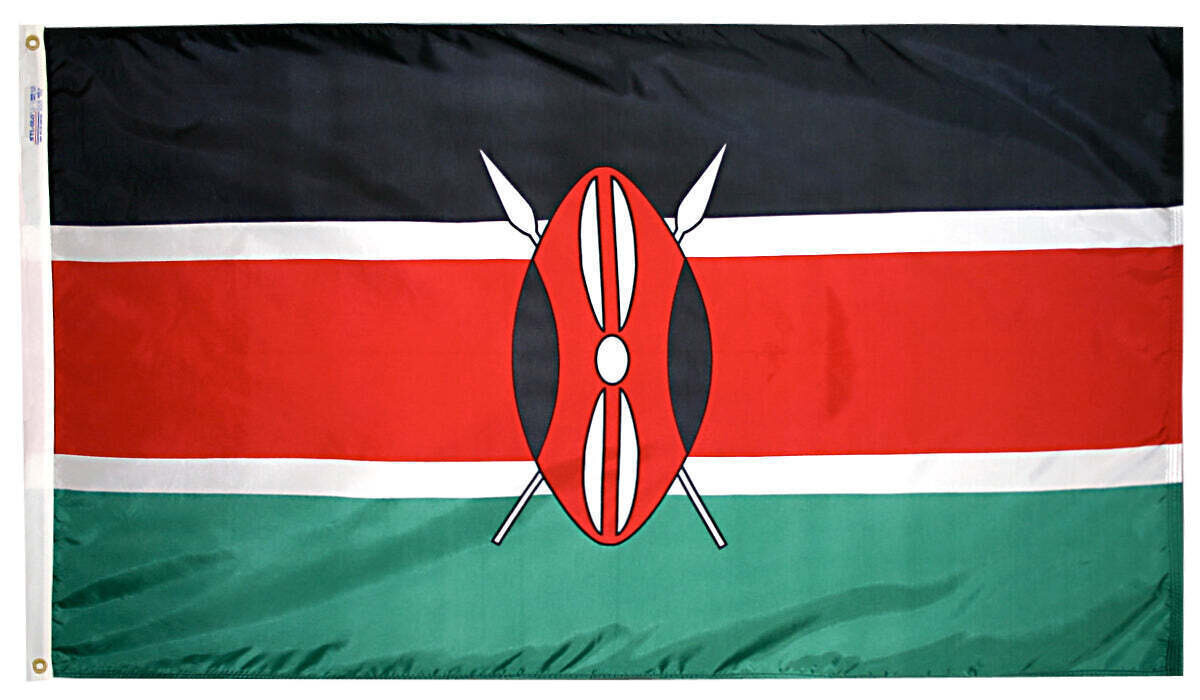 Kenya Flag 2x3 ft. Nylon SolarGuard Nyl-Glo 100% Made in USA to Official United Nations Design Specifications.
