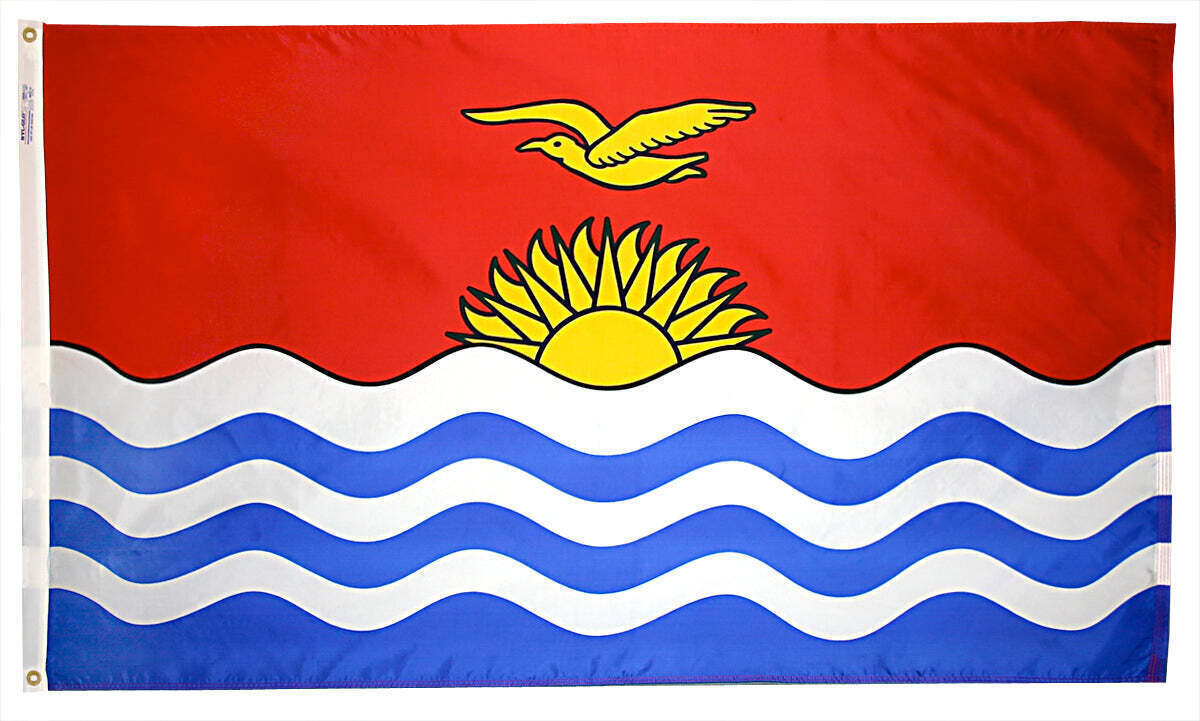 Kiribata Flag 3x5 ft. Nylon SolarGuard Nyl-Glo 100% Made in USA to Official United Nations Design Specifications.