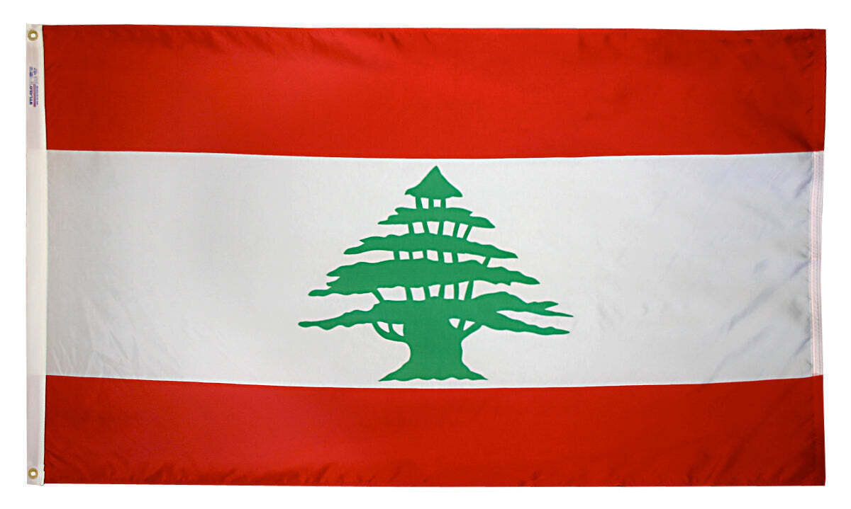 Lebanon Flag 5x8 ft. Nylon SolarGuard Nyl-Glo 100% Made in USA to Official United Nations Design Specifications.