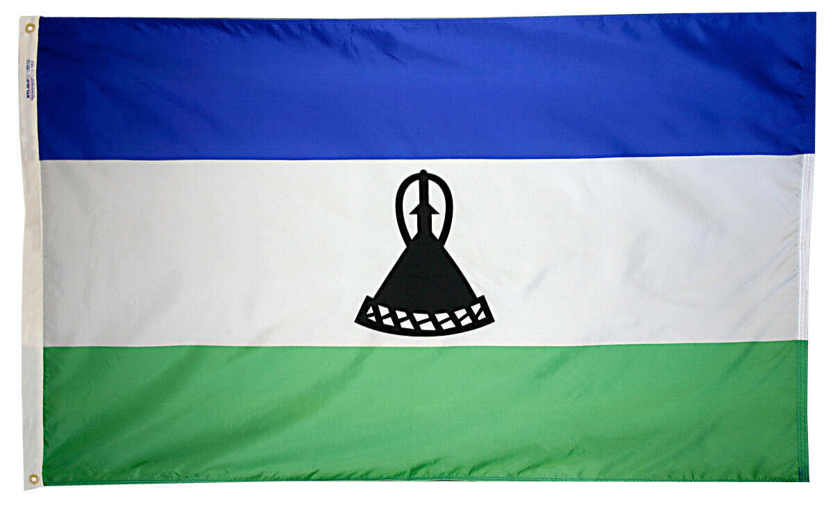 Lesotho Flag 2x3 ft. Nylon SolarGuard Nyl-Glo 100% Made in USA to Official United Nations Design Specifications.