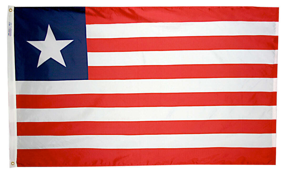 Liberia Flag 3x5 ft. Nylon SolarGuard Nyl-Glo 100% Made in USA to Official United Nations Design Specifications.
