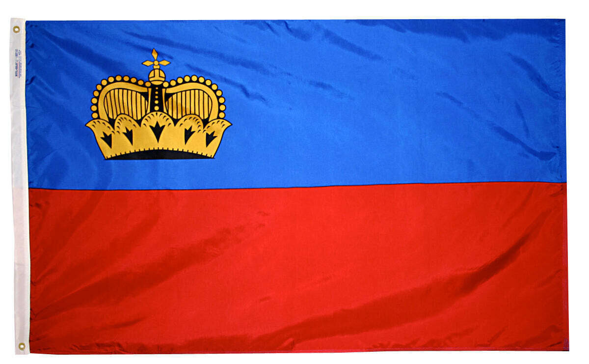 Liechtenstein Flag 2x3 ft. Nylon SolarGuard Nyl-Glo 100% Made in USA to Official United Nations Design Specifications.