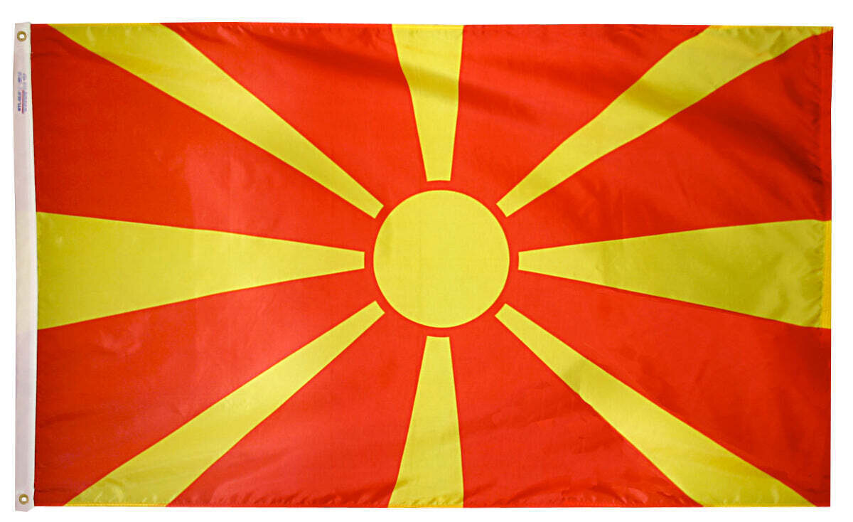 Macedonia Flag 4x6 ft. Nylon SolarGuard Nyl-Glo 100% Made in USA to Official United Nations Design Specifications.