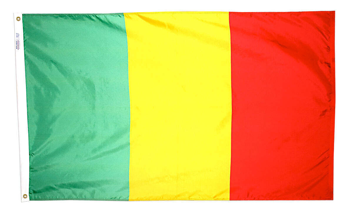 Mali Flag 4x6 ft. Nylon SolarGuard Nyl-Glo 100% Made in USA to Official United Nations Design Specifications.