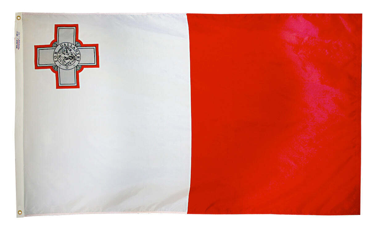 Malta Flag 4x6 ft. Nylon SolarGuard Nyl-Glo 100% Made in USA to Official United Nations Design Specifications.