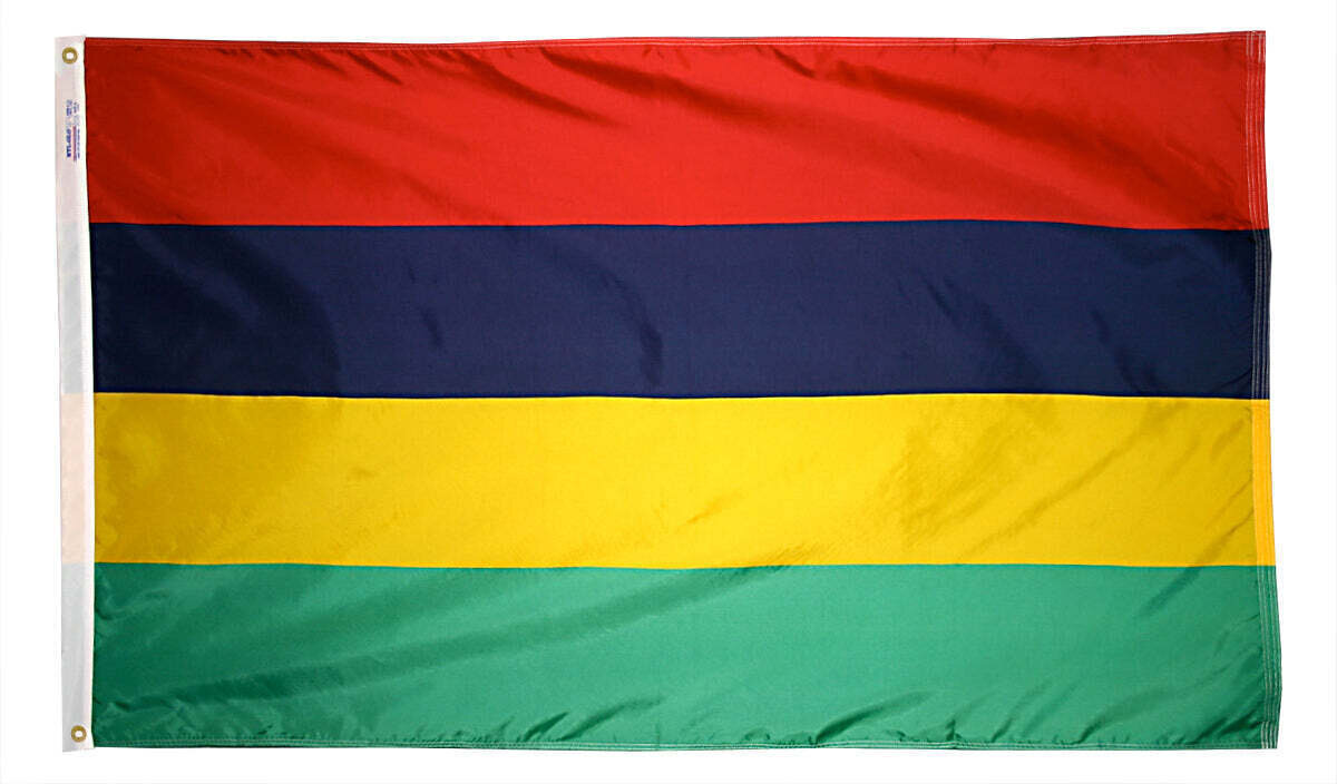Mauritius Flag 2x3 ft. Nylon SolarGuard Nyl-Glo 100% Made in USA to Official United Nations Design Specifications.