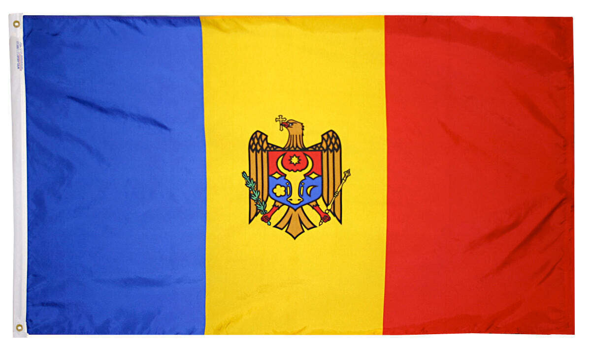 Moldova Flag 4x6 ft. Nylon SolarGuard Nyl-Glo 100% Made in USA to Official United Nations Design Specifications.