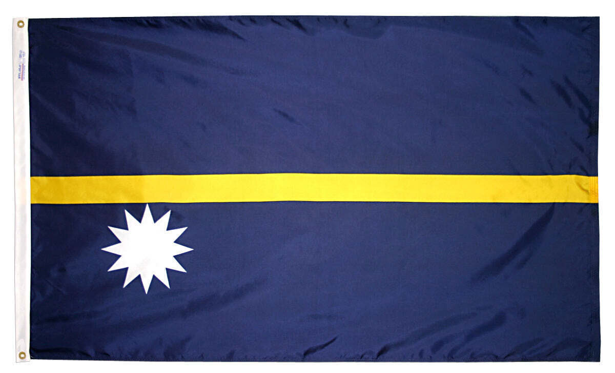 Nauru Flag 2x3 ft. Nylon SolarGuard Nyl-Glo 100% Made in USA to Official United Nations Design Specifications.