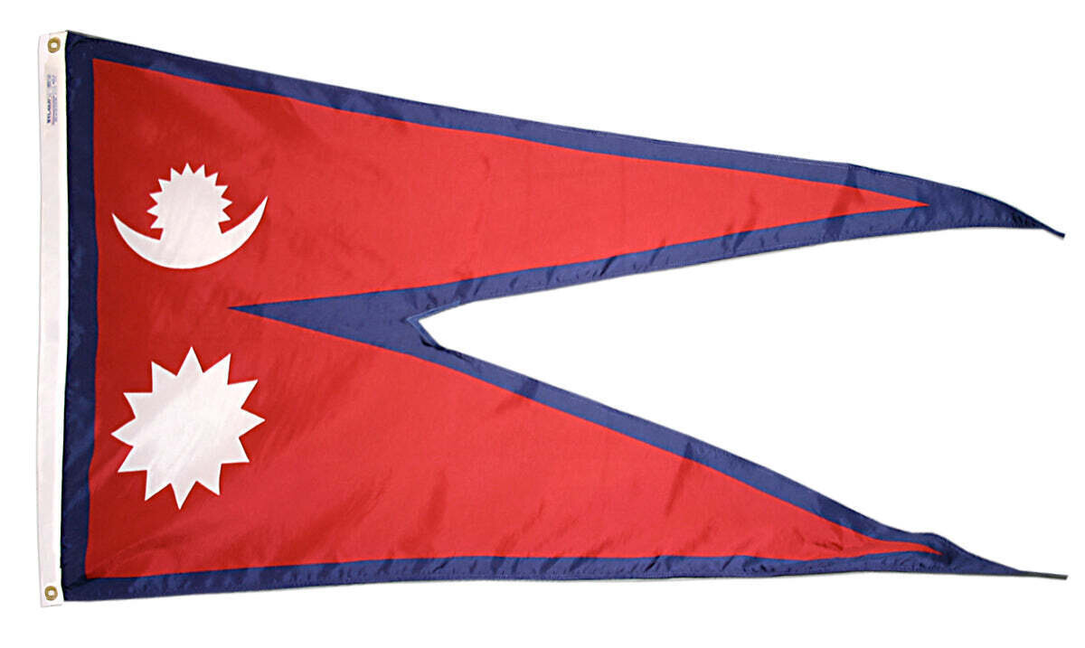 Nepal Flag 3x5 ft. Nylon SolarGuard Nyl-Glo 100% Made in USA to Official United Nations Design Specifications.