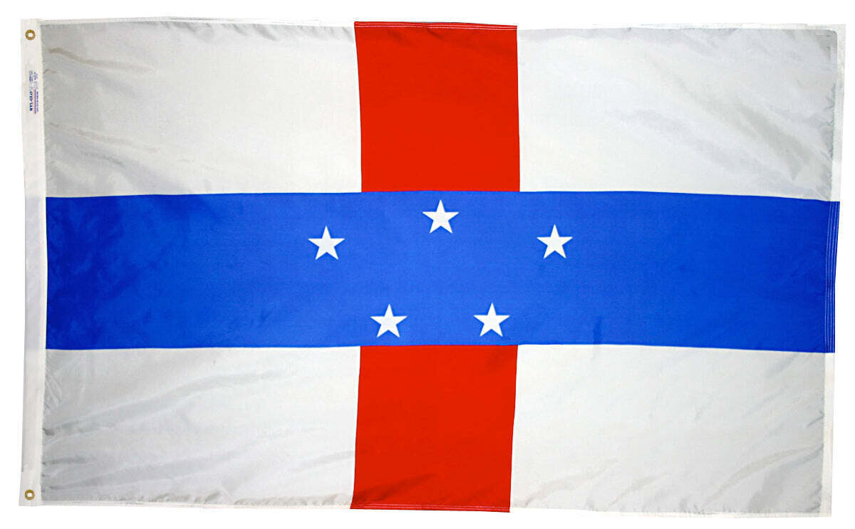 Netherland Antilles Flag 5x8 ft. Nylon SolarGuard Nyl-Glo 100% Made in USA to Official United Nations Design Specifications.
