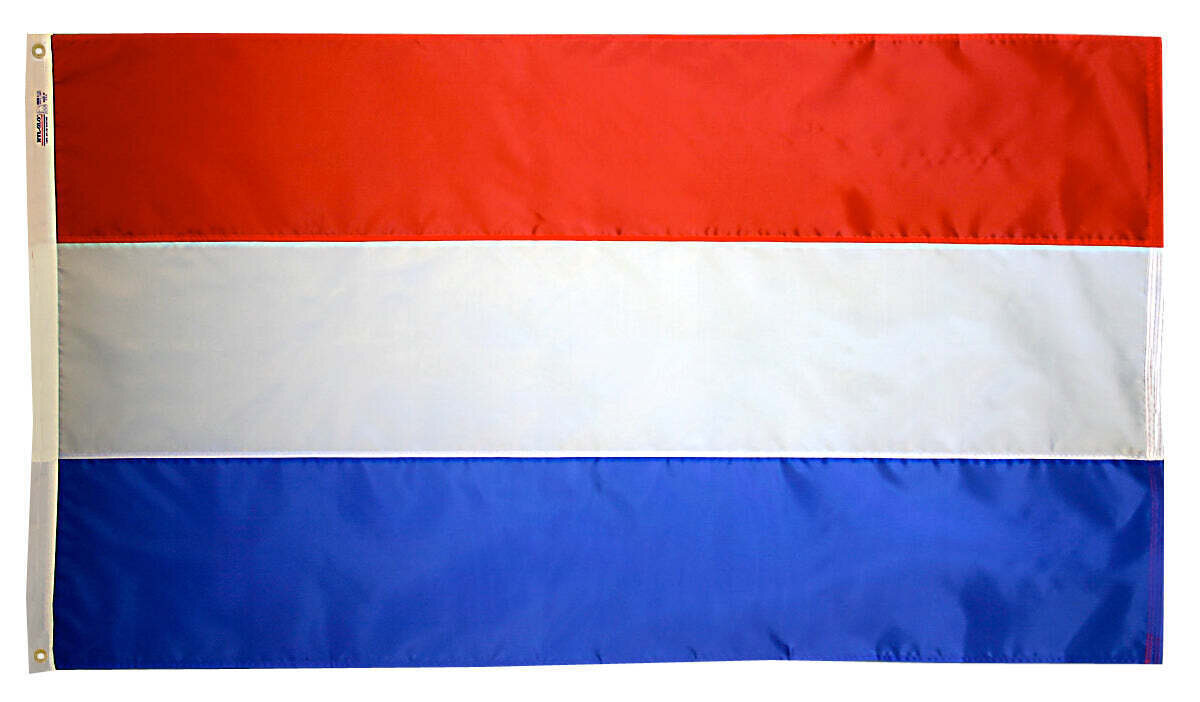 Netherlands Flag 4x6 ft. Nylon SolarGuard Nyl-Glo 100% Made in USA to Official United Nations Design Specifications.