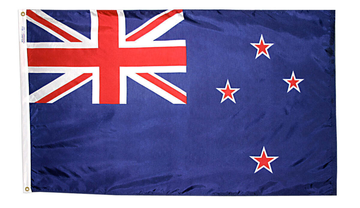 New Zealand Flag 3x5 ft. Nylon SolarGuard Nyl-Glo 100% Made in USA to Official United Nations Design Specifications.