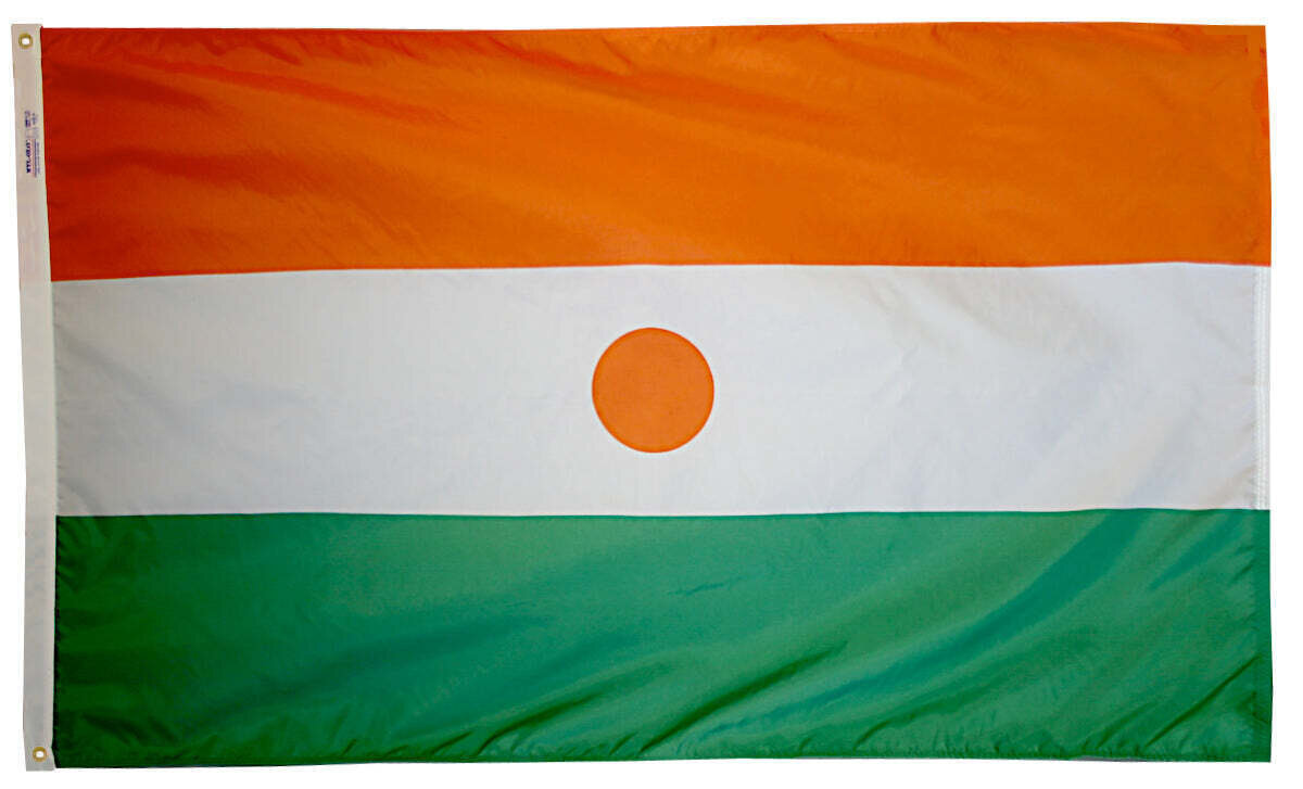 Niger Flag 2x3 ft. Nylon SolarGuard Nyl-Glo 100% Made in USA to Official United Nations Design Specifications.
