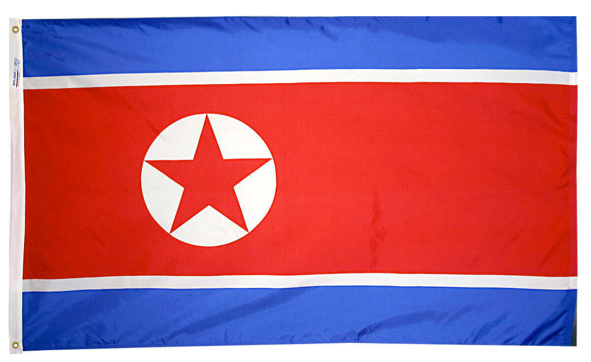 North Korea Flag 2x3 ft. Nylon SolarGuard Nyl-Glo 100% Made in USA to Official United Nations Design Specifications.