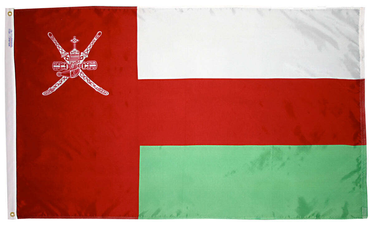 Oman Flag 4x6 ft. Nylon SolarGuard Nyl-Glo 100% Made in USA to Official United Nations Design Specifications.