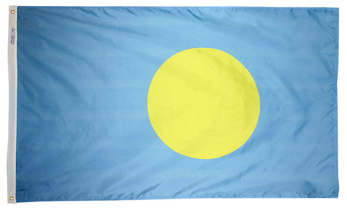 Palau Flag 4x6 ft. Nylon SolarGuard Nyl-Glo 100% Made in USA to Official United Nations Design Specifications.