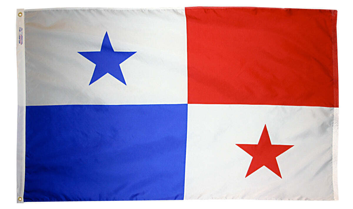 Panama Flag 3x5 ft. Nylon SolarGuard Nyl-Glo 100% Made in USA to Official United Nations Design Specifications.