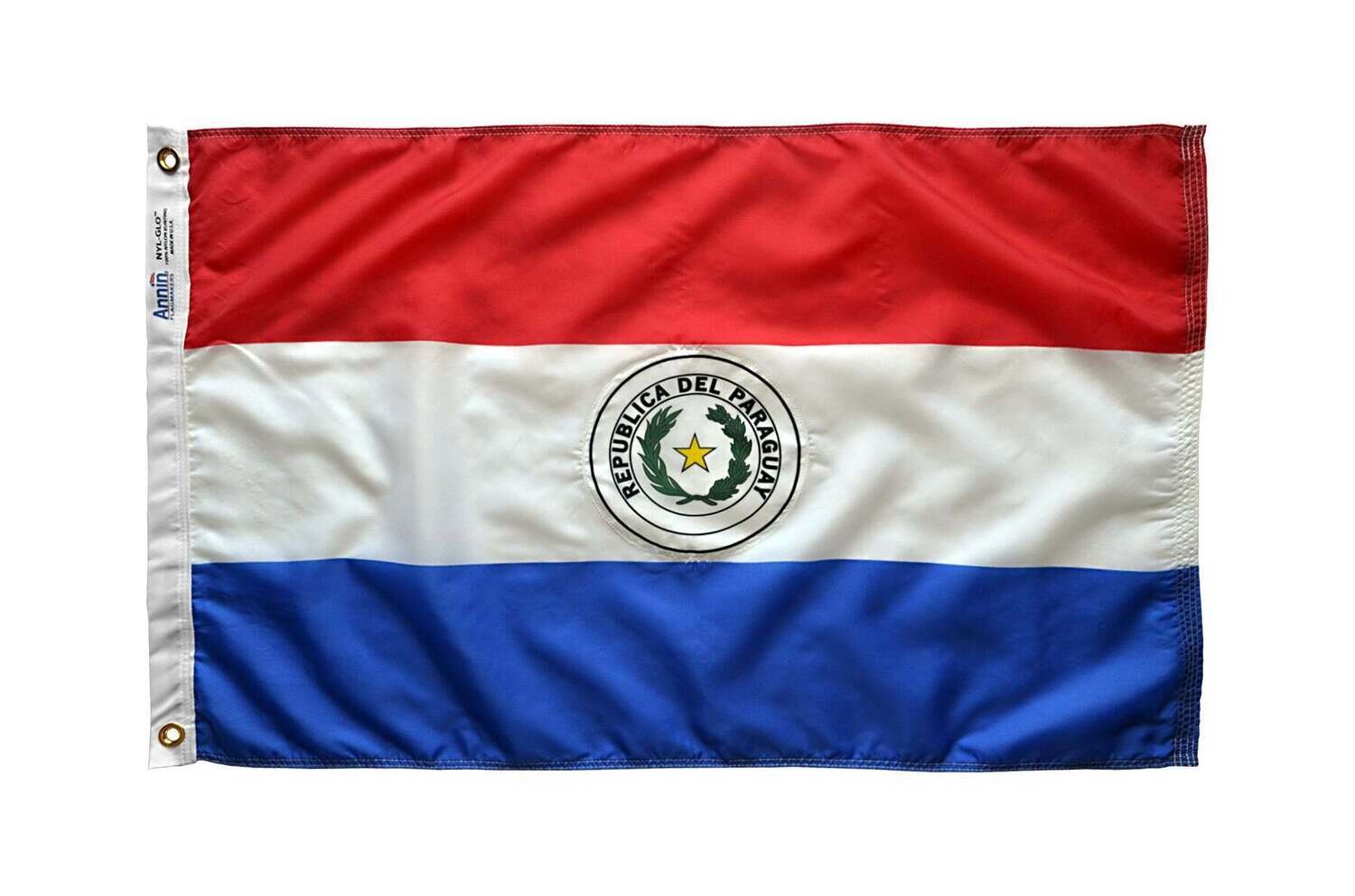 Paraguay flag 3x5 ft. Nylon SolarGuard Nyl-Glo 100% Made in USA to Official United Nations Design Specifications.