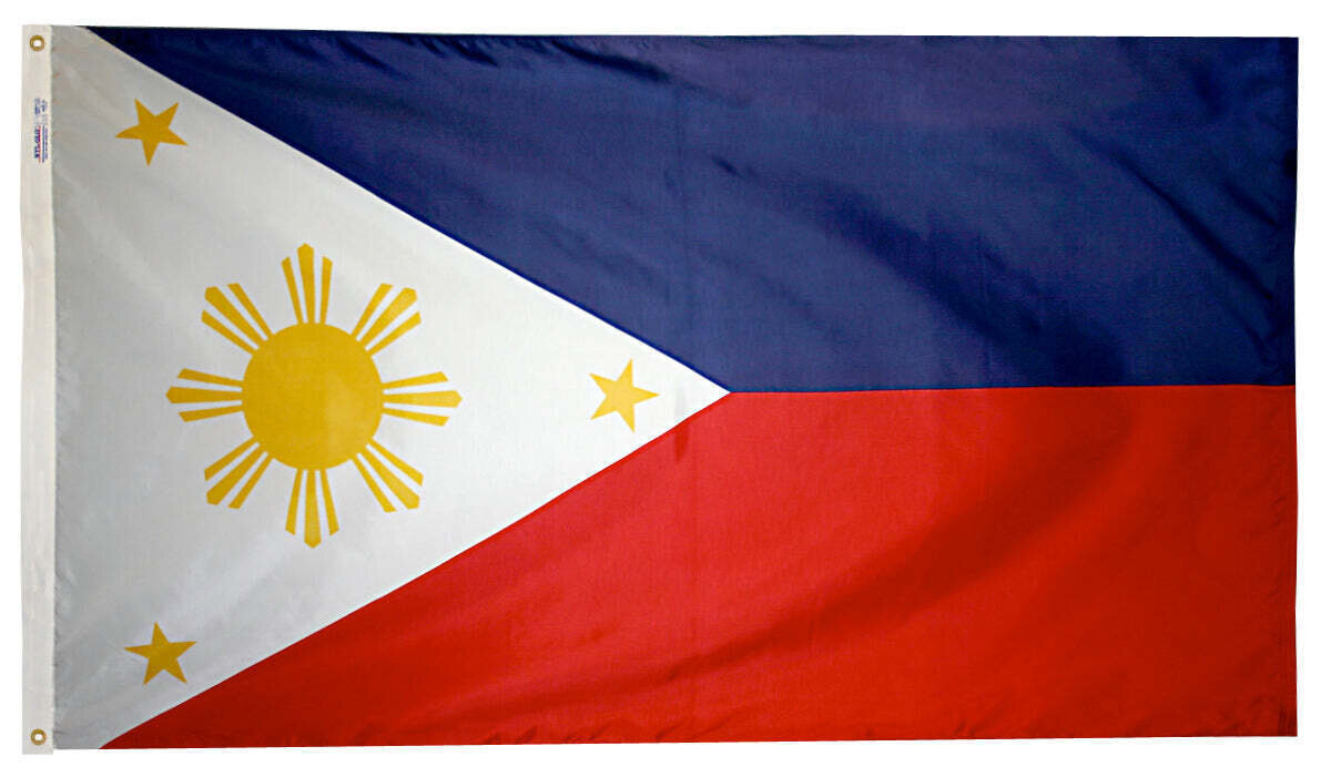 Philippines Flag 5x8 ft. Nylon SolarGuard Nyl-Glo 100% Made in USA to Official United Nations Design Specifications.
