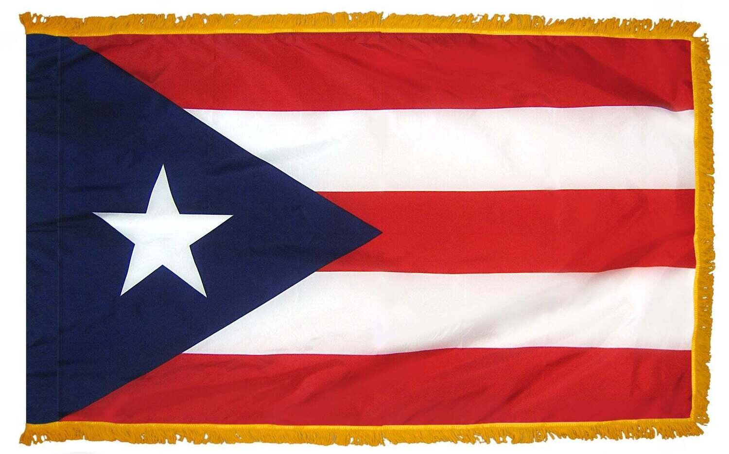 Puerto Rico Flag 3x5 ft. Nylon with Pole Sleeve and Gold Fringe for Parades, and Indoor Display