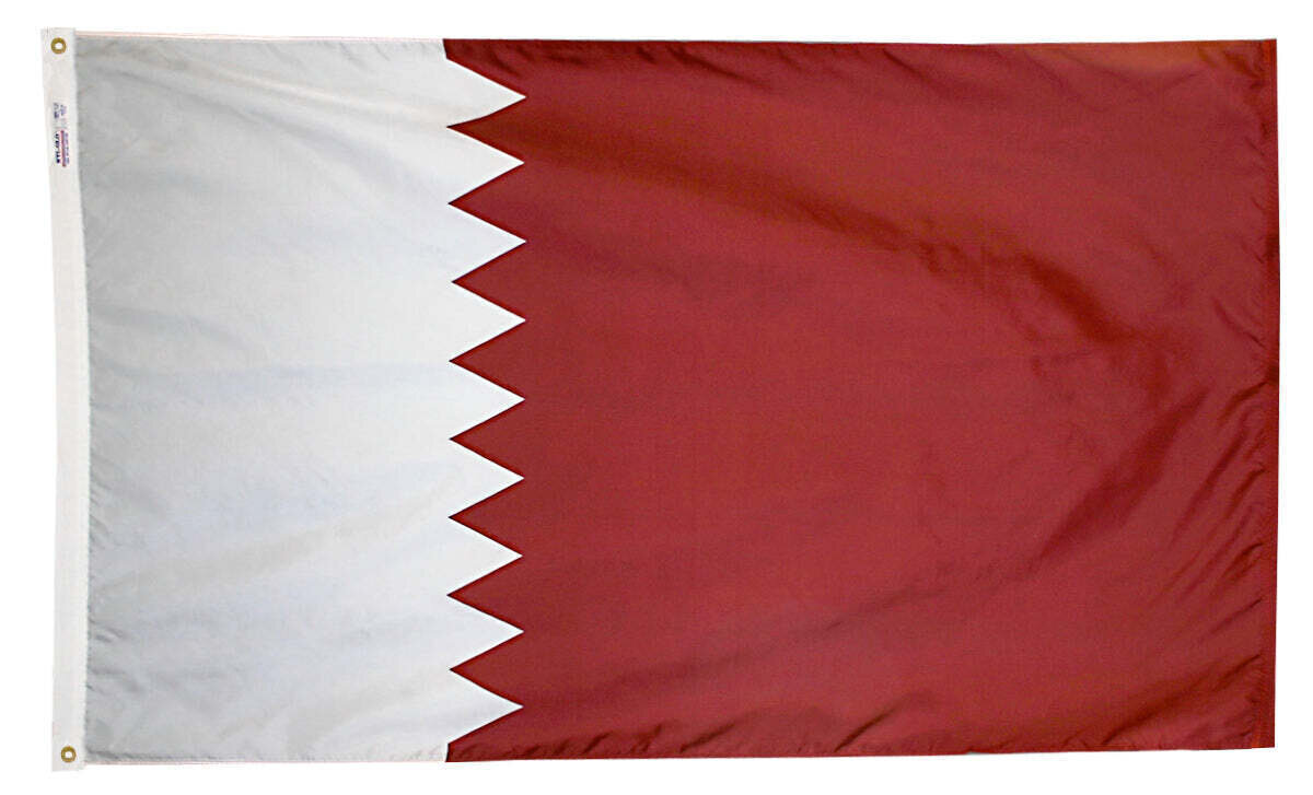 Qatar Flag 5x8 ft. Nylon SolarGuard Nyl-Glo 100% Made in USA to Official United Nations Design Specifications.