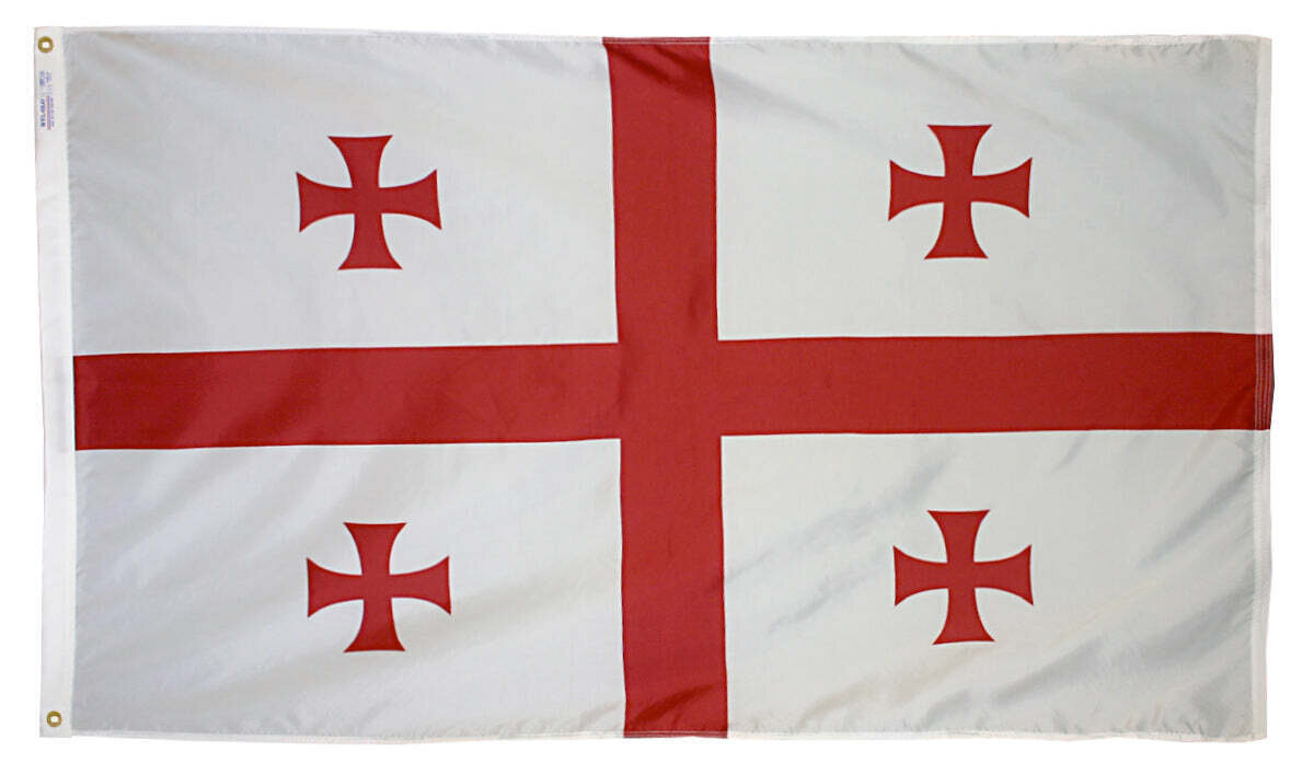 Republic of Georgia Flag  4x6 ft. Nylon SolarGuard Nyl-Glo 100% Made in USA to Official United Nations Design Specifications.