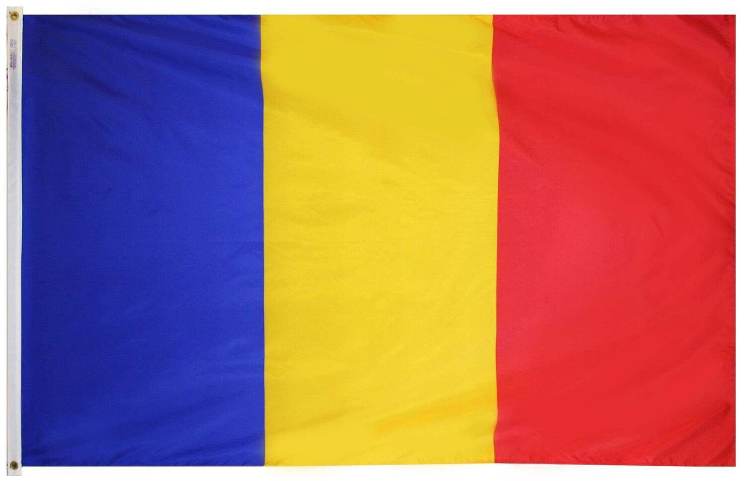 Romania Flag 4x6 ft. Nylon SolarGuard Nyl-Glo 100% Made in USA to Official United Nations Design Specifications.