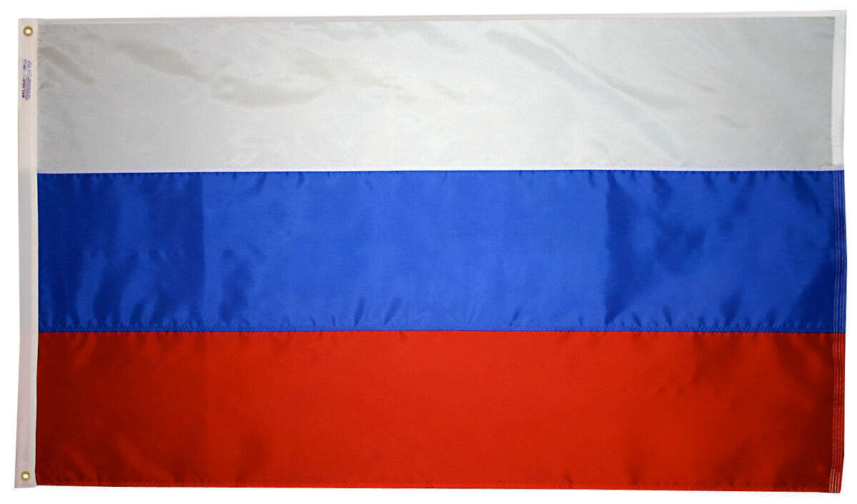 Russia Flag 5x8 ft. Nylon SolarGuard Nyl-Glo 100% Made in USA to Official United Nations Design Specifications.