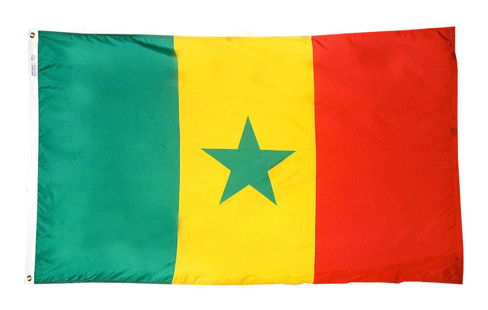 Senegal Flag 2x3 ft. Nylon SolarGuard Nyl-Glo 100% Made in USA to Official United Nations Design Specifications.