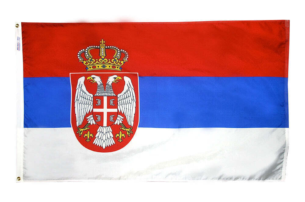 Serbia & Montenegro Flag 4x6 ft. Nylon SolarGuard Nyl-Glo 100% Made in USA to Official United Nations Design Specifications.