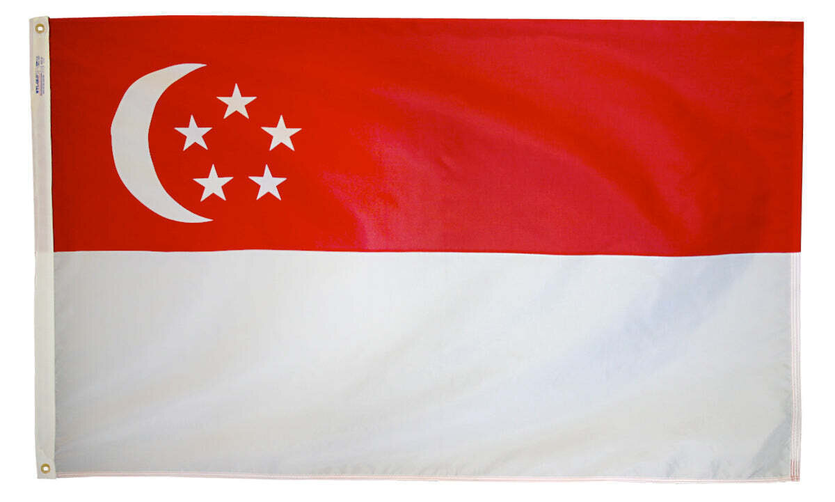 Singapore Flag 3x5 ft. Nylon SolarGuard Nyl-Glo 100% Made in USA to Official United Nations Design Specifications.