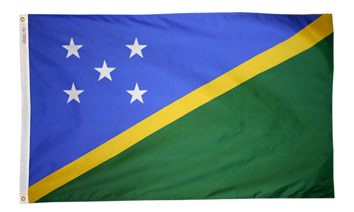 Solomon Islands Flag 3x5 ft. Nylon SolarGuard Nyl-Glo 100% Made in USA to Official United Nations Design Specifications.