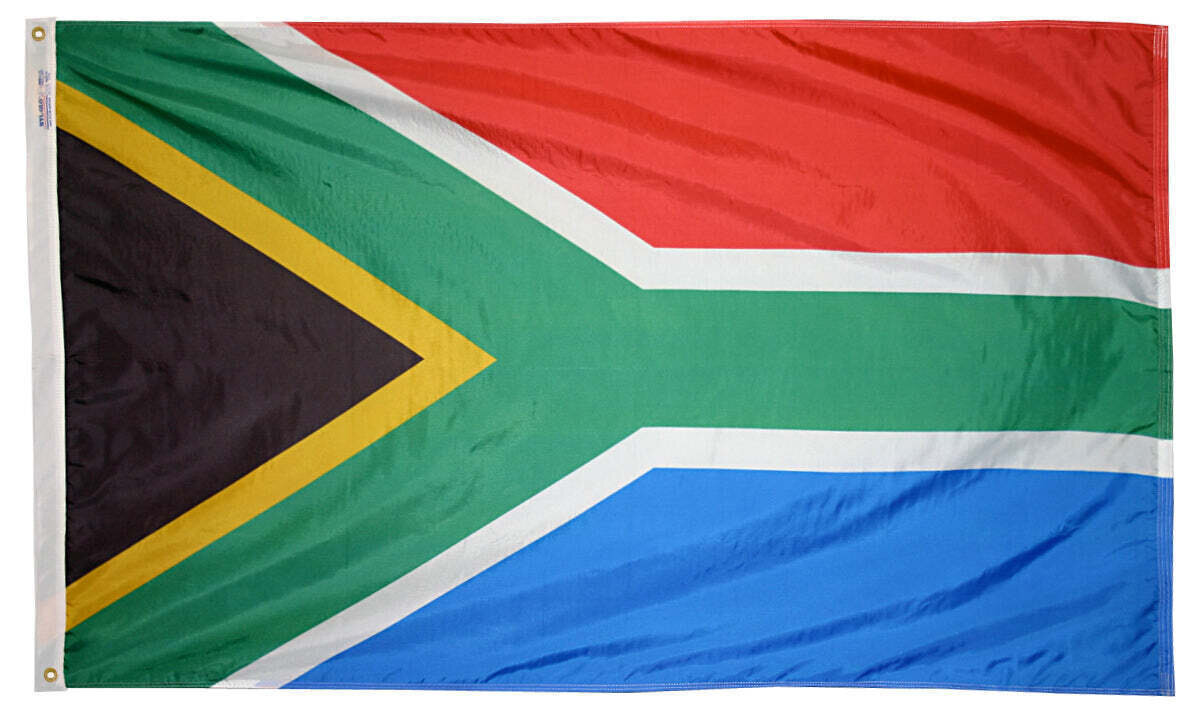 South Africa Flag 3x5 ft. Nylon SolarGuard Nyl-Glo 100% Made in USA to Official United Nations Design Specifications.