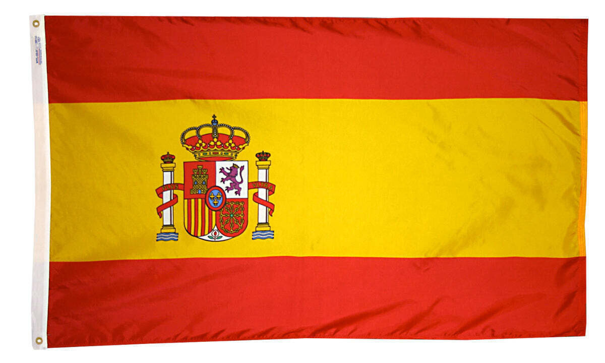 Spain Flag 4x6 ft. Nylon SolarGuard Nyl-Glo 100% Made in USA to Official United Nations Design Specifications.