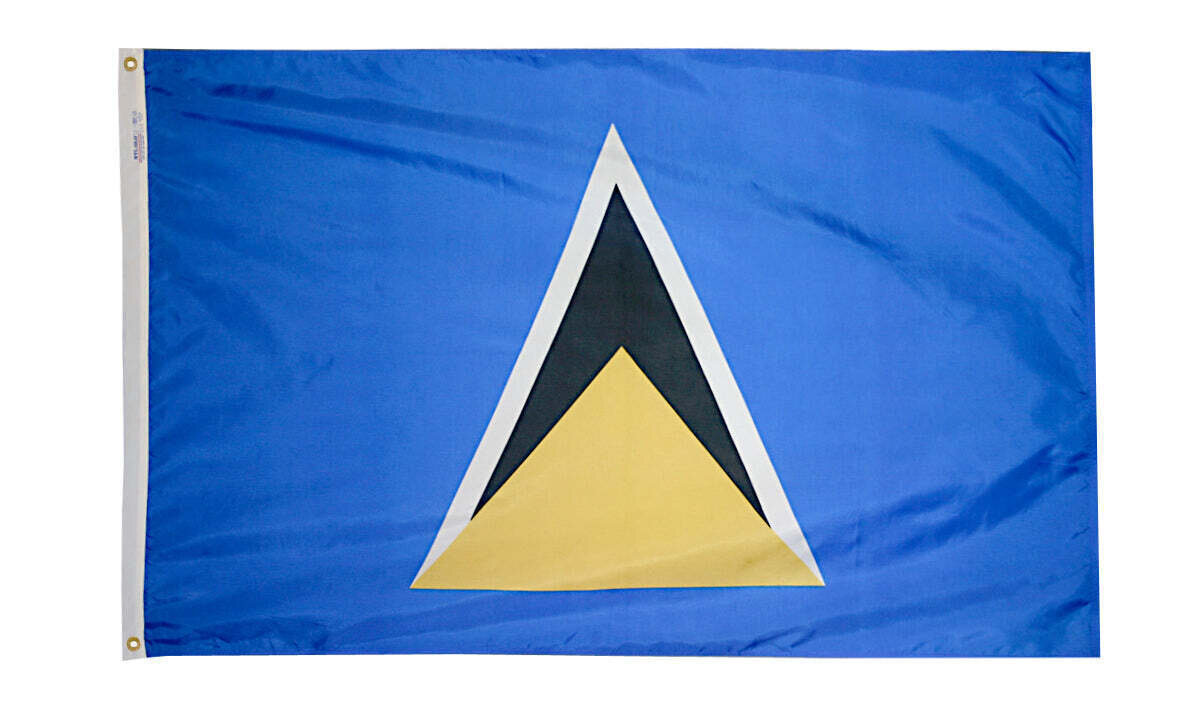 St. Lucia Flag 3x5 ft. Nylon SolarGuard Nyl-Glo 100% Made in USA to Official United Nations Design Specifications.